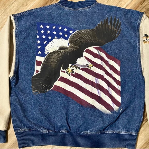 Vtg International Denim Rare Painted Eagle Jacket - Picture 8 of 9